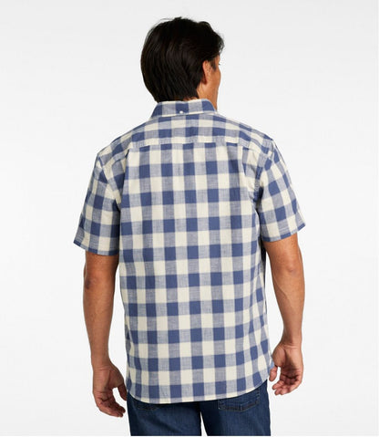 Men's Comfort Stretch® Chambray Shirt, Slightly Fitted Untucked Fit, Short-Sleeve, Plaid | L.L.Bean US