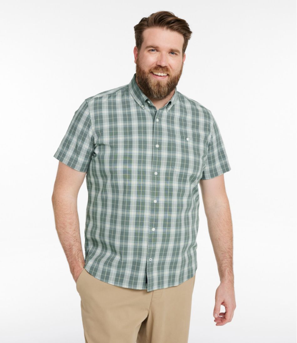 Men's Comfort Stretch® Chambray Shirt, Slightly Fitted Untucked Fit, Short-Sleeve, Plaid | L.L.Bean US