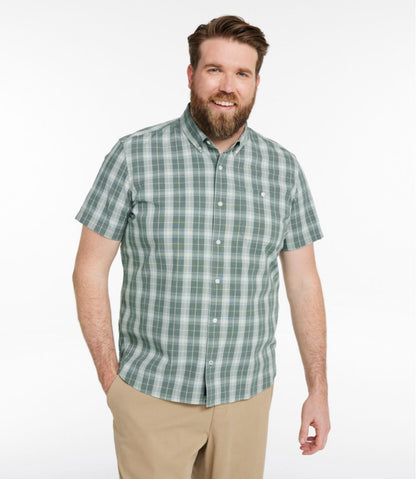 Men's Comfort Stretch® Chambray Shirt, Slightly Fitted Untucked Fit, Short-Sleeve, Plaid | L.L.Bean US