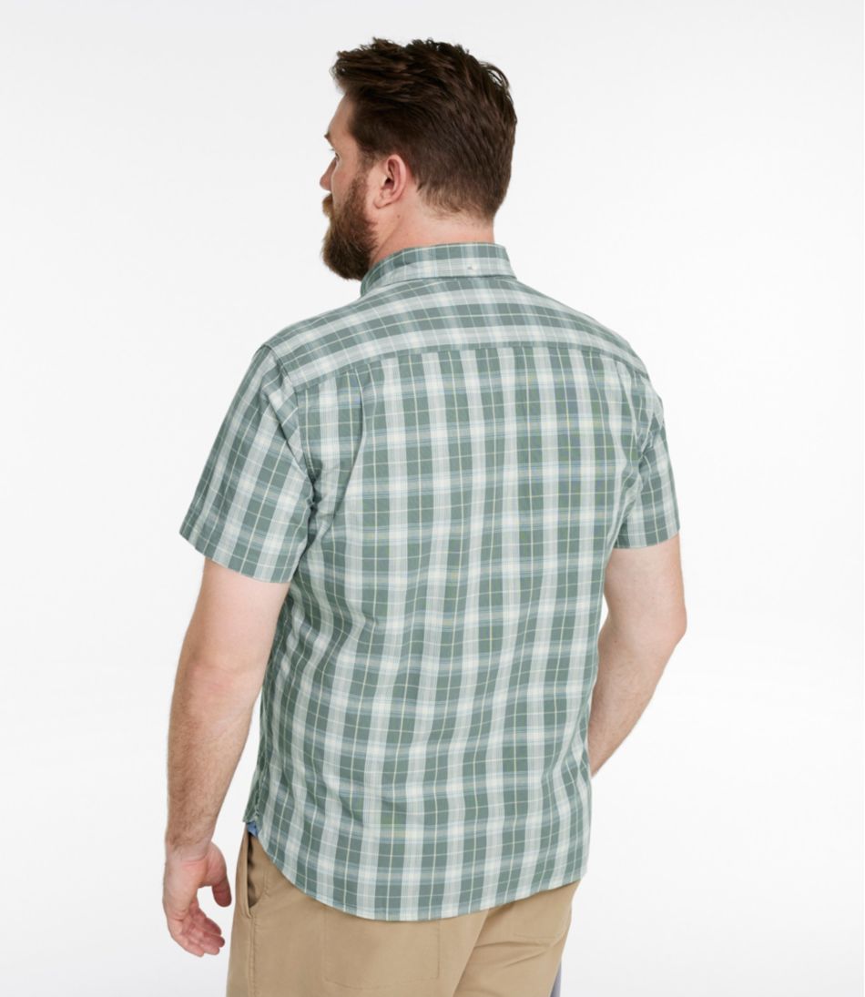 Men's Comfort Stretch® Chambray Shirt, Slightly Fitted Untucked Fit, Short-Sleeve, Plaid | L.L.Bean US