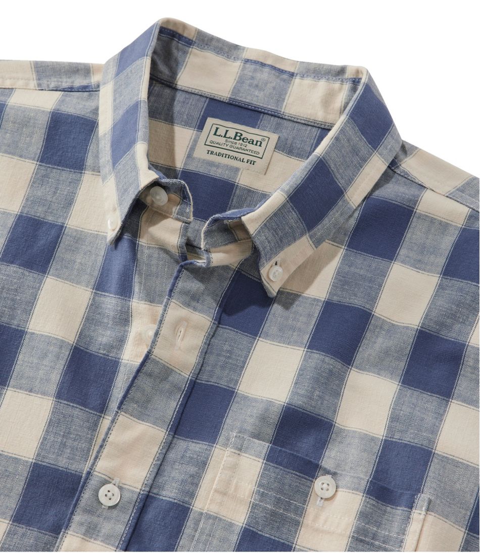 Men's Comfort Stretch® Chambray Shirt, Slightly Fitted Untucked Fit, Short-Sleeve, Plaid | L.L.Bean US