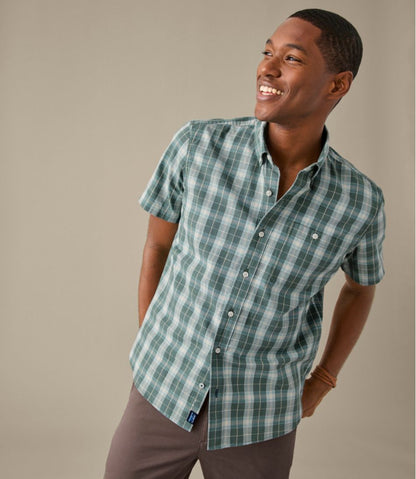 Men's Comfort Stretch® Chambray Shirt, Slightly Fitted Untucked Fit, Short-Sleeve, Plaid | L.L.Bean US