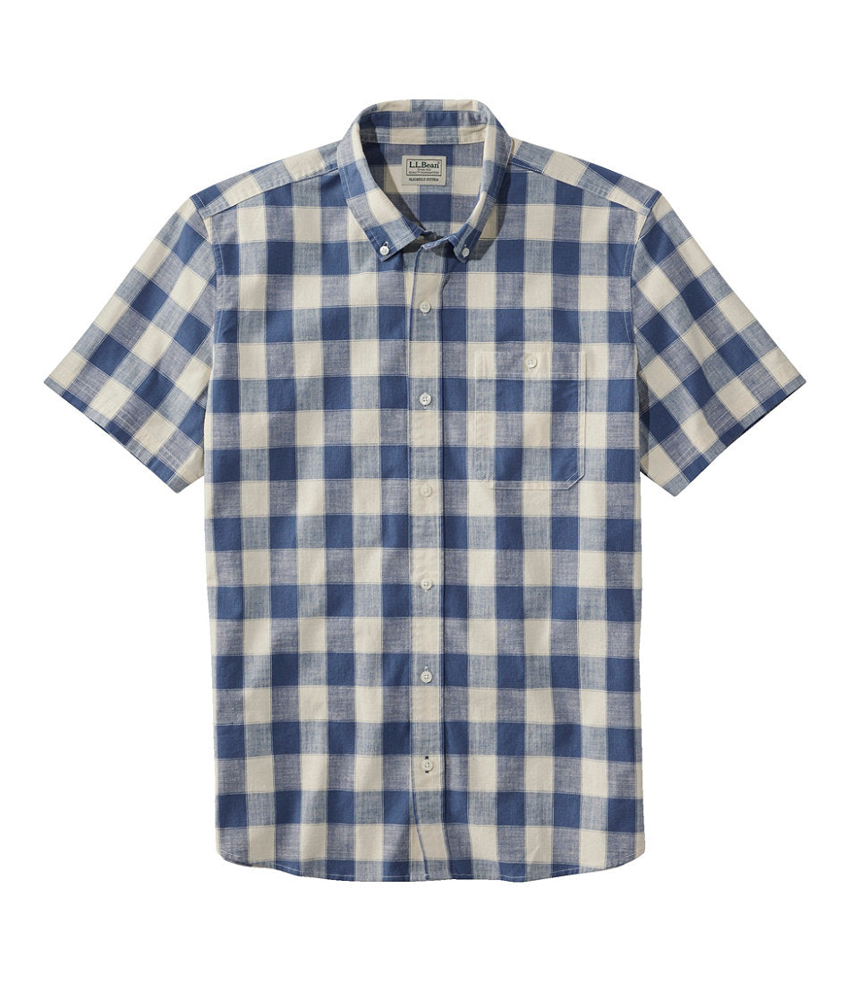 Men's Comfort Stretch® Chambray Shirt, Slightly Fitted Untucked Fit, Short-Sleeve, Plaid | L.L.Bean US