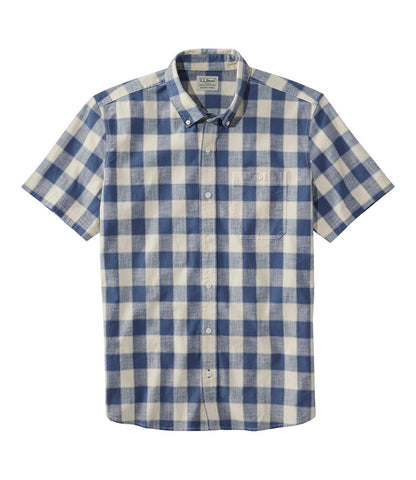 Men's Comfort Stretch® Chambray Shirt, Slightly Fitted Untucked Fit, Short-Sleeve, Plaid | L.L.Bean US