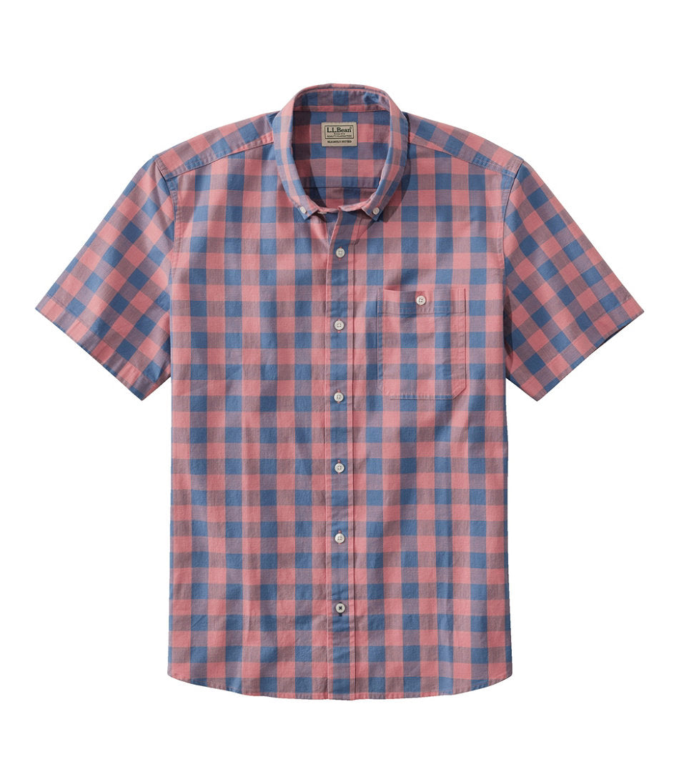 Men's Comfort Stretch® Chambray Shirt, Slightly Fitted Untucked Fit, Short-Sleeve, Plaid | L.L.Bean US