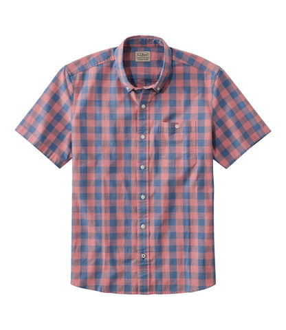 Men's Comfort Stretch® Chambray Shirt, Slightly Fitted Untucked Fit, Short-Sleeve, Plaid | L.L.Bean US