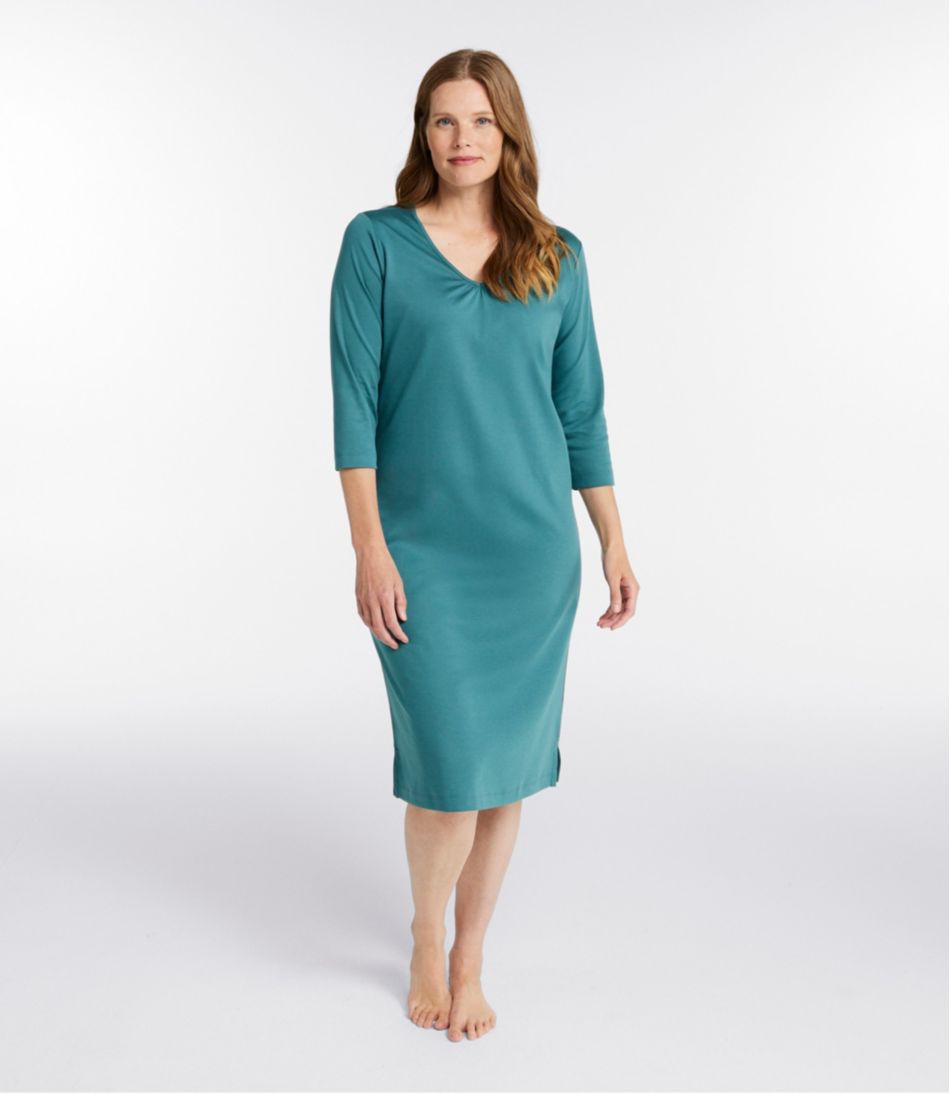 Women's Supima Cotton Nightgown, V-Neck Three-Quarter-Sleeve | L.L.Bean US