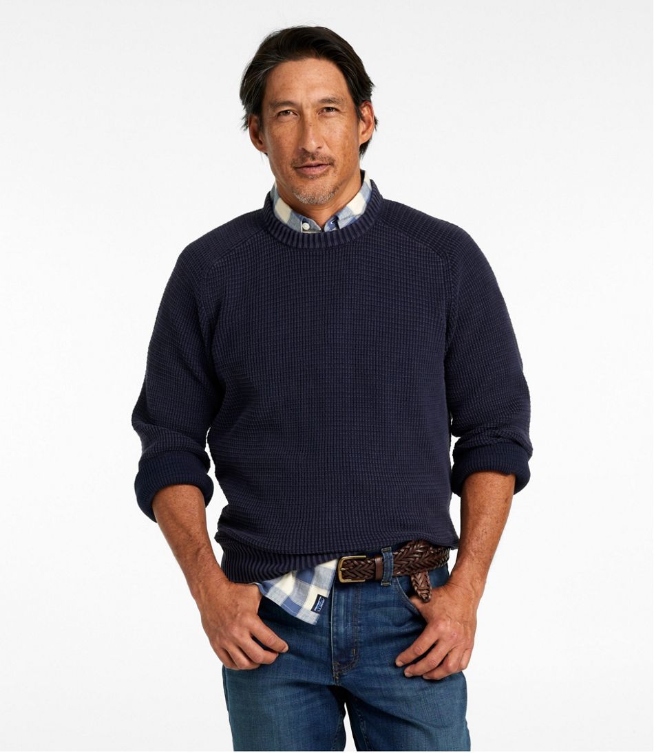 Men's Sunwashed Textured Cotton Sweater, Crewneck | L.L.Bean US