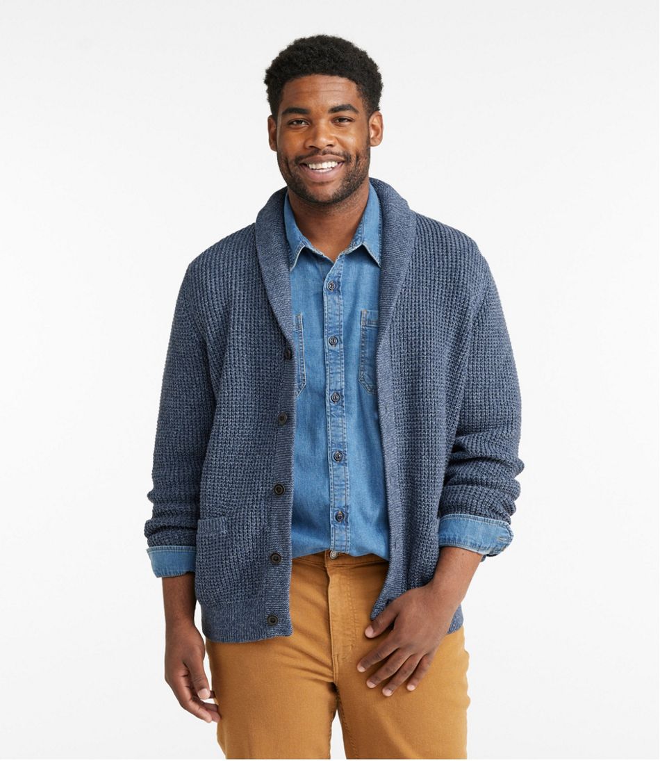Men's Organic Cotton Waffle Sweater, Cardigan | L.L.Bean online