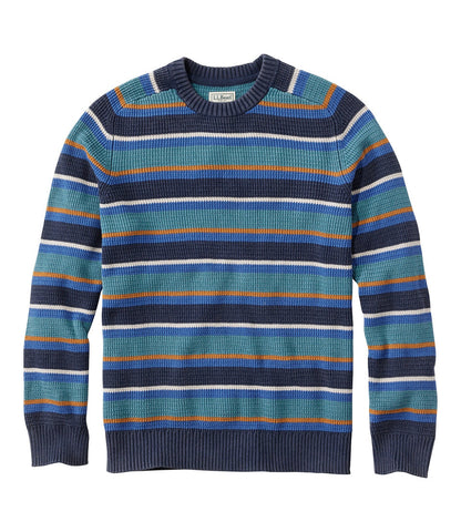 Men's Sunwashed Textured Cotton Sweater, Crewneck, Stripe | L.L.Bean on sale
