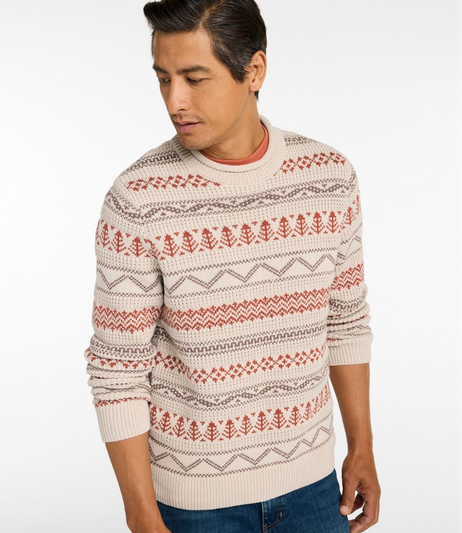 Men's Organic Cotton Waffle Sweater, Crewneck, Fair Isle | L.L.Bean online