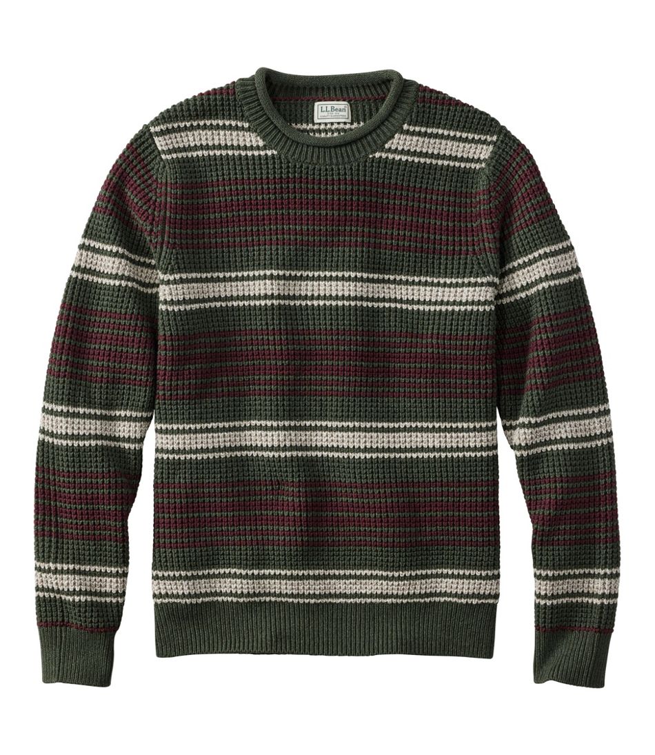 Men's Organic Cotton Waffle Sweater, Rollneck Crew, Stripe | L.L.Bean US