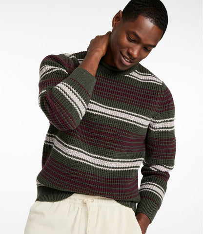 Men's Organic Cotton Waffle Sweater, Rollneck Crew, Stripe | L.L.Bean US