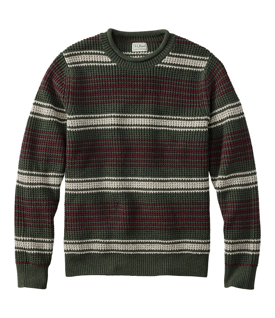 Men's Organic Cotton Waffle Sweater, Rollneck Crew, Stripe | L.L.Bean US