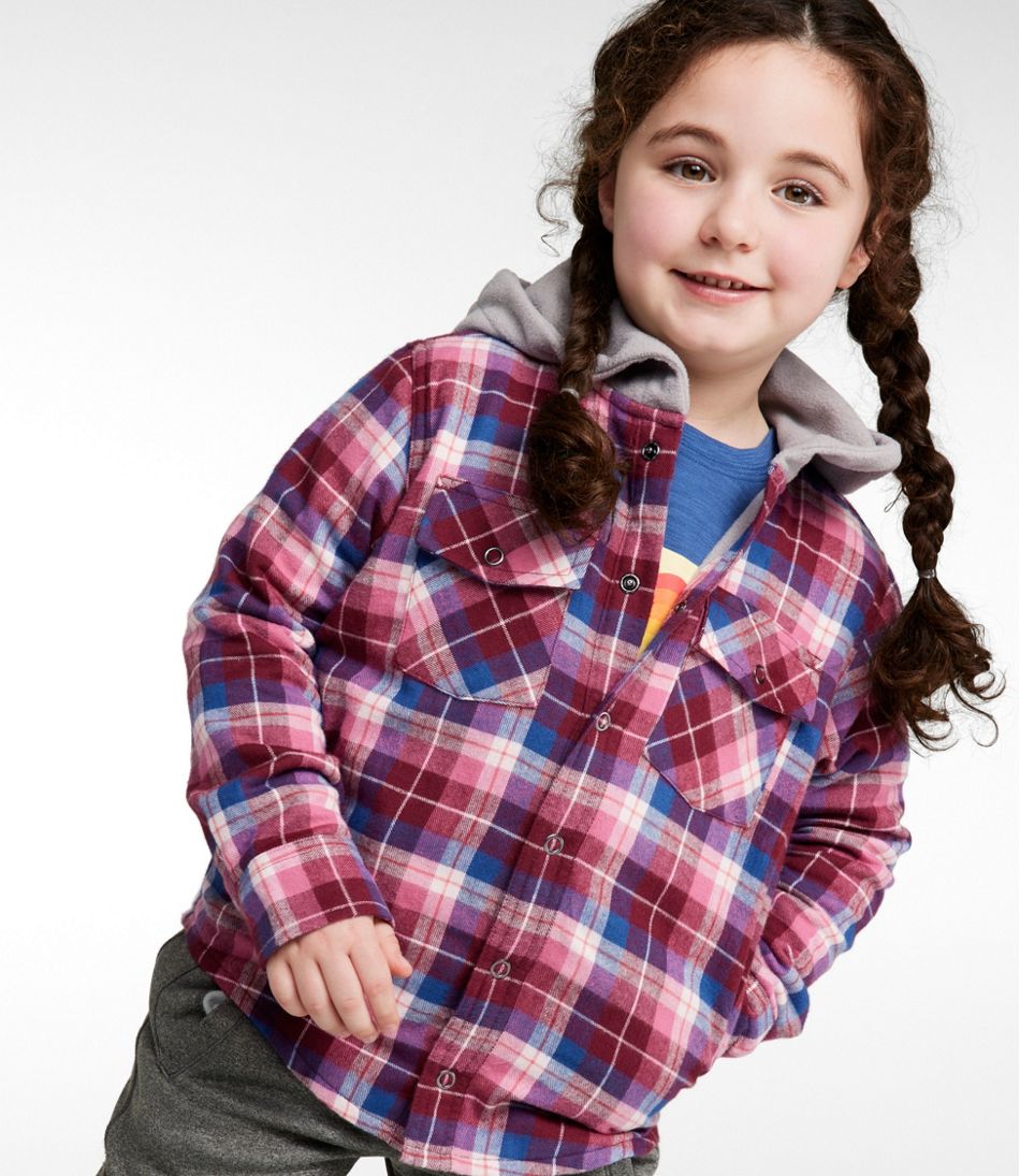 Kids' Fleece-Lined Flannel Shirt, Hooded Plaid | L.L.Bean US