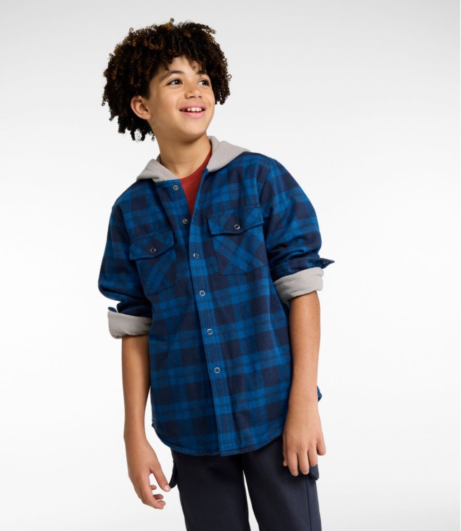Kids' Fleece-Lined Flannel Shirt, Hooded Plaid | L.L.Bean US