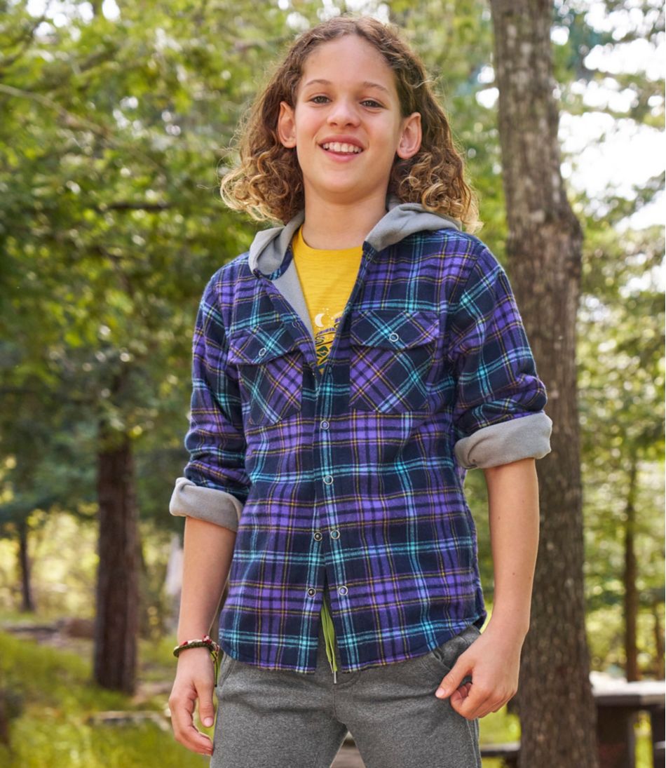 Kids' Fleece-Lined Flannel Shirt, Hooded Plaid | L.L.Bean US