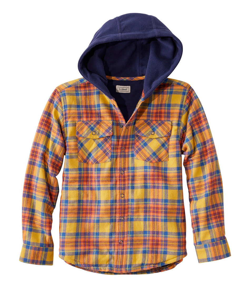 Kids' Fleece-Lined Flannel Shirt, Hooded Plaid | L.L.Bean US
