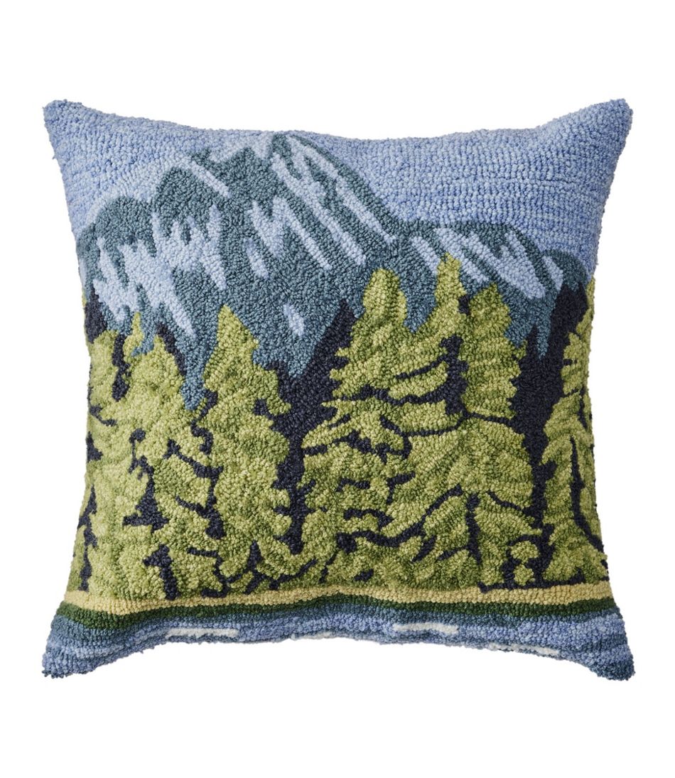 Indoor/Outdoor Hooked Pillow, Lakeside Mountain Scene | L.L.Bean discount