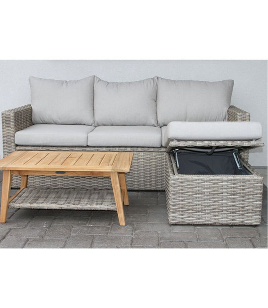 Wicker Storage Sofa and Teak Coffee Table Set | L.L.Bean outlet