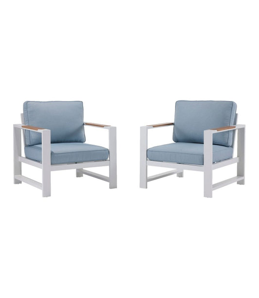 White Aluminum Deep Seating Armchair with Blue Cushions, Set of Two | L.L.Bean online