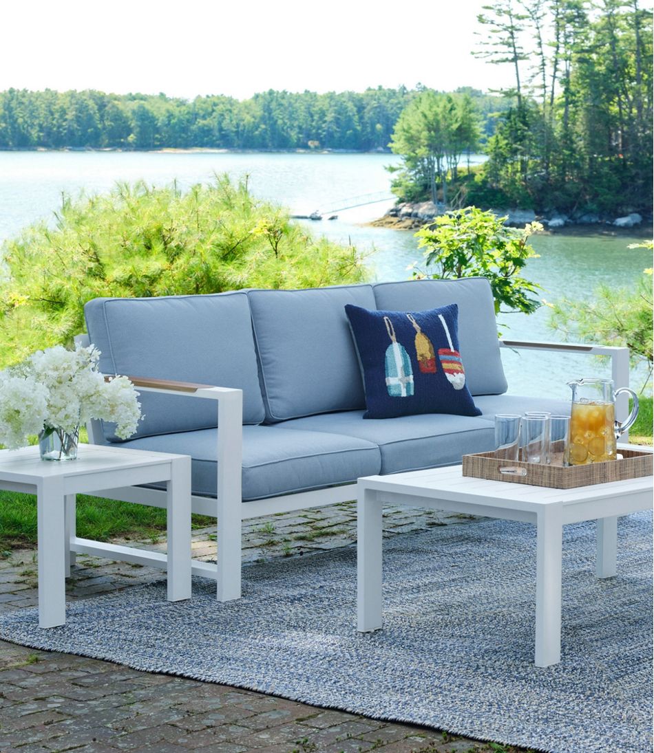 White Aluminum Deep Seating Sofa with Blue Cushions | L.L.Bean online