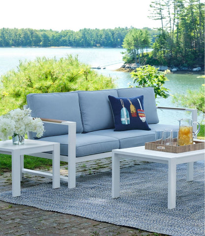 White Aluminum Deep Seating Sofa with Blue Cushions | L.L.Bean online
