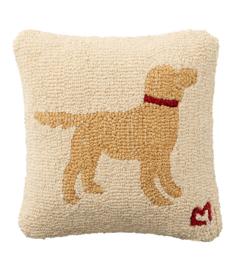 Wool Hooked Throw Pillow, Yellow Dog, 14" x 14" | L.L.Bean online
