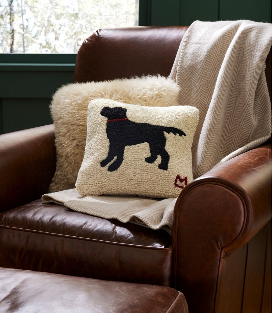 Wool Hooked Throw Pillow, Black Dog, 14" x 14" | L.L.Bean online